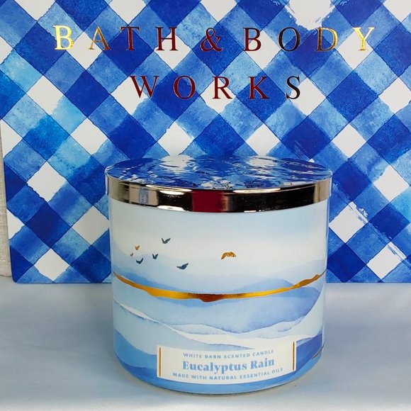 BATH & BODY WORKS 'EUCALYPTUS RAIN' 3-WICK SCENTED CANDLE - Picture 1 of 13